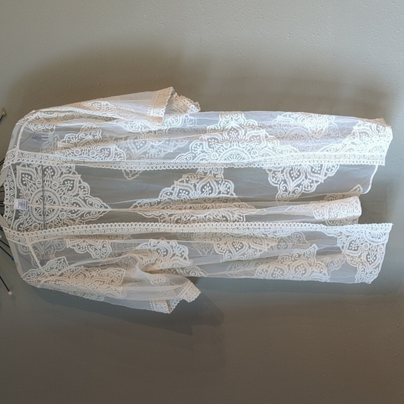 Sheer Ivory Kimono duster Swimsuit Cover Size L/XL Embroidered - Picture 1 of 7